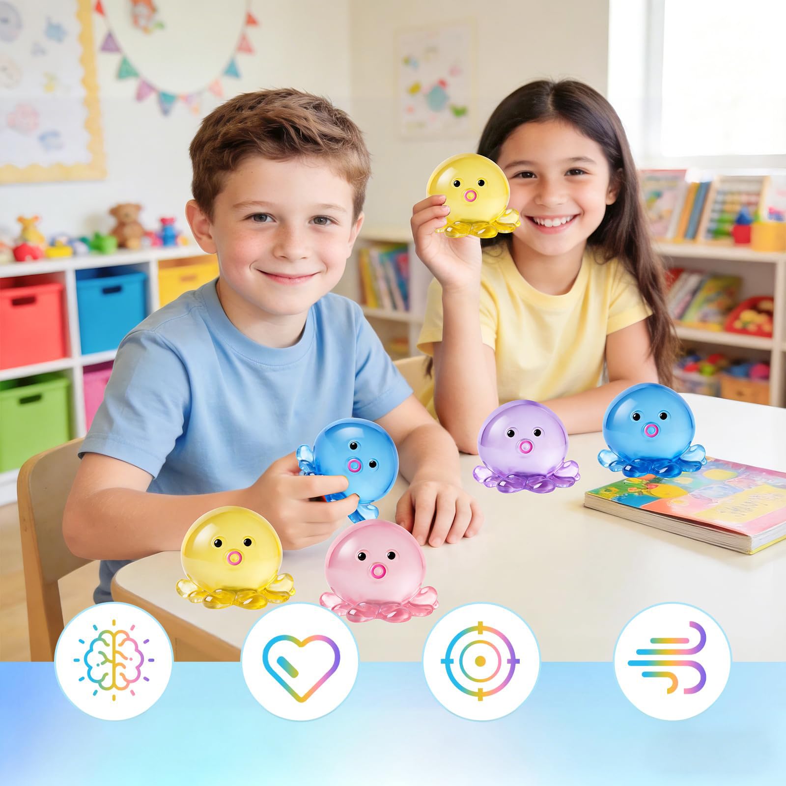 Set mit 4 Ballons, Octopus, bunt, Anti-Stress-Spielzeug, entspannendes Geschenk, für Party oder Klasse, für Erwachsene und Kinder