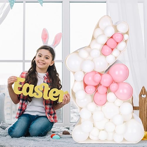 Miniatura 6 de JarThenaAMCS Marco de globo de conejo de Pascua, mosaico precortado en forma de conejo, kit de tablero de espuma con bonito telón de fondo para