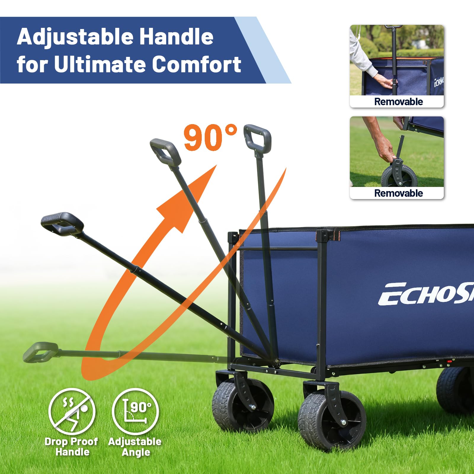 EchoSmile Carro Plegable de 200L 180 kg, Carro de Mano, Carro de Transporte, Carrito con Mango Ajustable, Ruedas Anchas, Todo Terreno, de Playa Camping Jardín Compras (Azul)