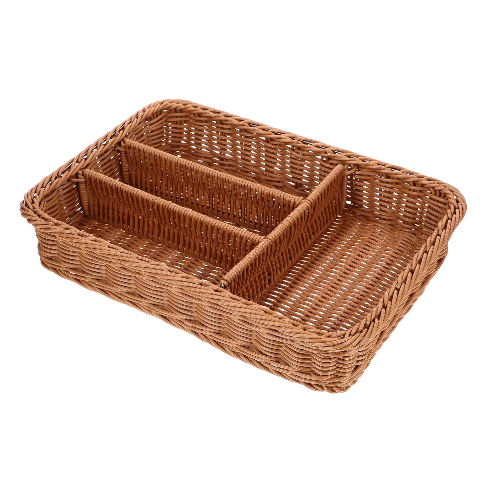 Besteckkorb aus PP mit 4 Fächern, Geflochtenes Rattan Design