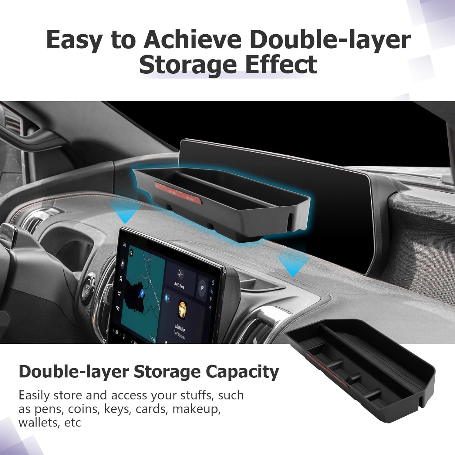 LUWU for 2026 Expedition Dashboard Storage Tray 2025 2026 Ford Expedition Active/Platinum/Tremor/King Ranch 13.2inch Behind Screen Organizer Center Console Dash Tray Expedition 2026 Accessories