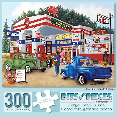Bits and Pieces – Jigsaw Puzzle for Adults – Frank's Friendly Service - Americana Summer Jigsaw Puzzle by Kay Lamb Shannon, Puzzle Size: 18" x 24" (300 Pieces Frank's Friendly Service)