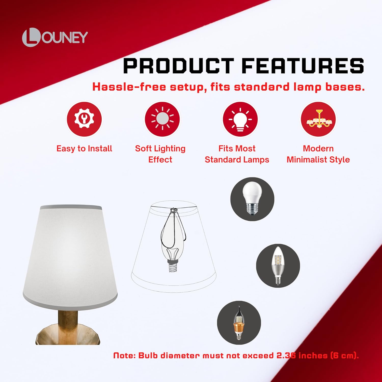 Louney handcrafted modern minimalist lamp shade, mini clip on lamp shade, small lamp shades compatible with multiple bulb types, 3x6x5 inches (White burlap)