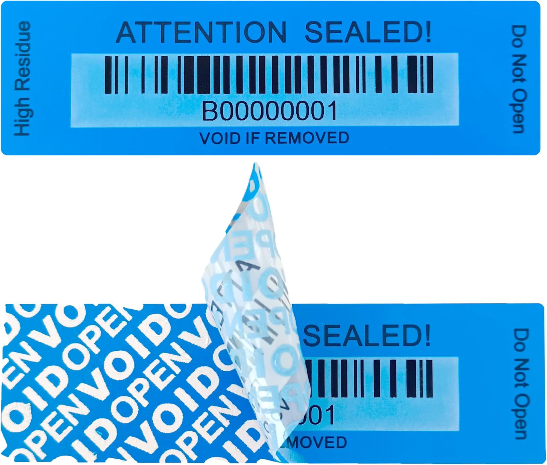 120 pcs Tamper Proof Label Sticker with Bar Code Total Transfer Security Warranty Void Seals/Stickers for Reusable Package with Serial Number(1 x 3.4Inches,Blue)