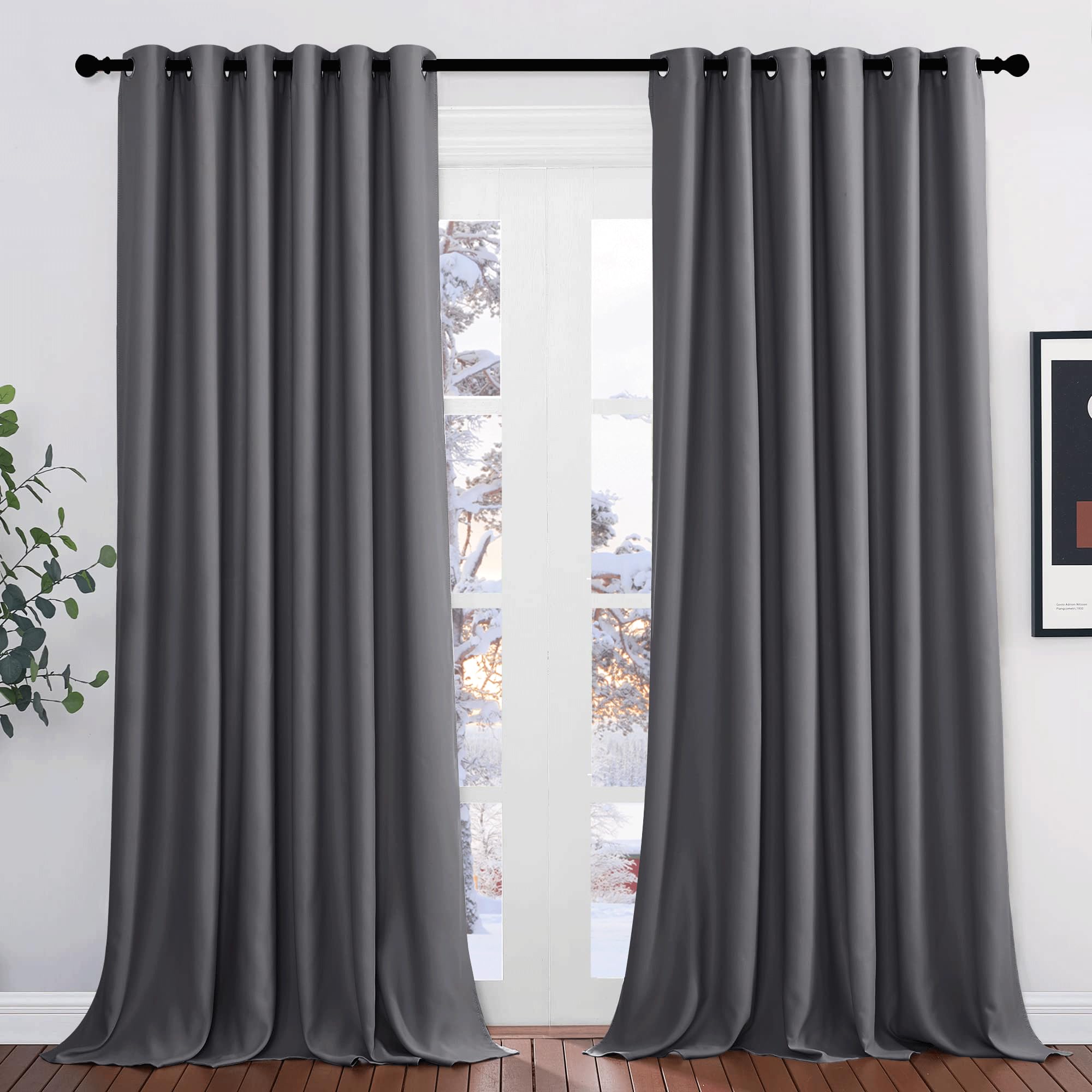 PONY DANCE Tende Termiche per Interni 2 Pezzi L 200 x A 245 cm - Tende Oscuranti con Anelli Pannelli Divisori Tenda Termica Isolante Freddo Tende Camera da Letto Moderna, Grigio