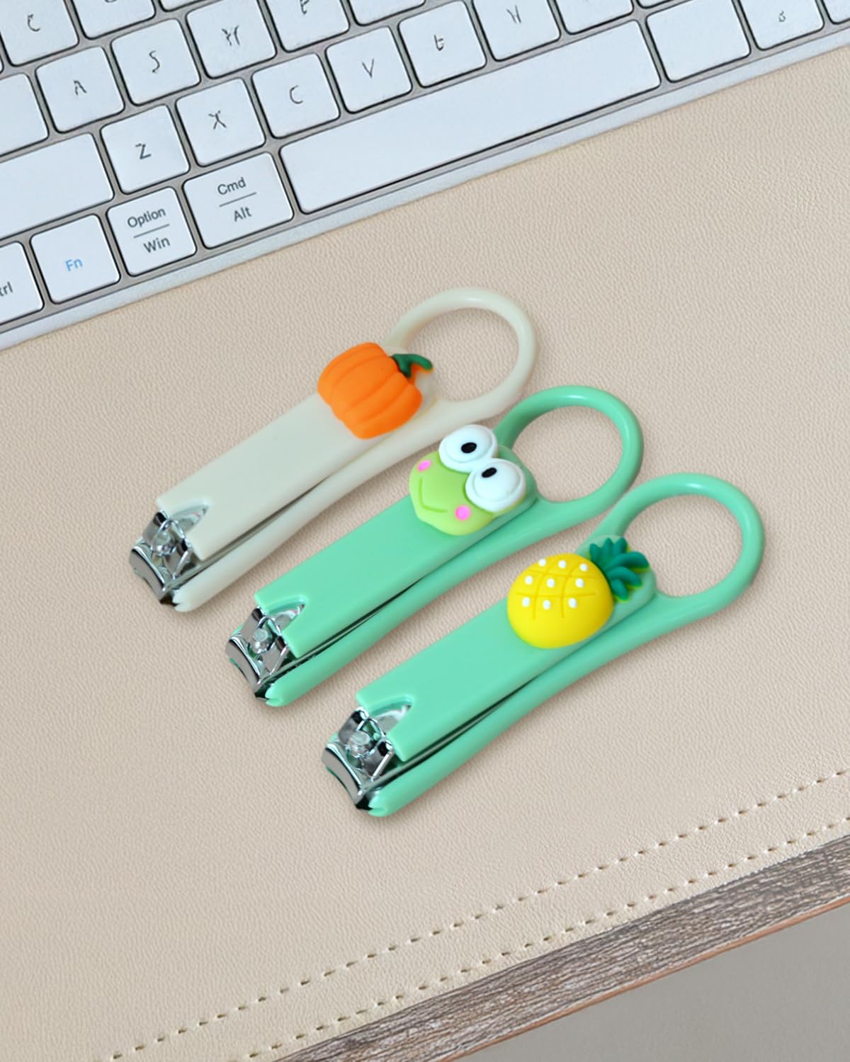 3 PCS Cute Animal Nail Clippers Set Frog Pumpkin Pineapple Design Safety Toenail Clippers with Nail Catcher