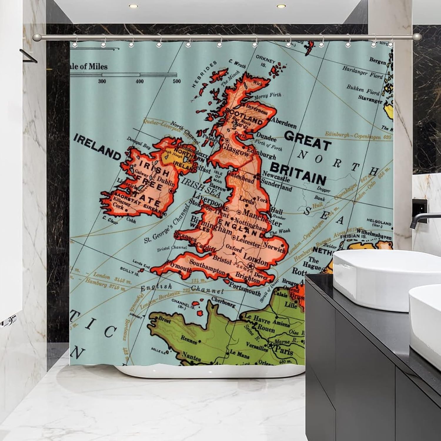 Map Great Britain Bathtub Curtain Europe Political Map Fun Shower Curtain Modern Home Bathroom Decorations, 72 x 72 Inch, Hooks Included Mother's