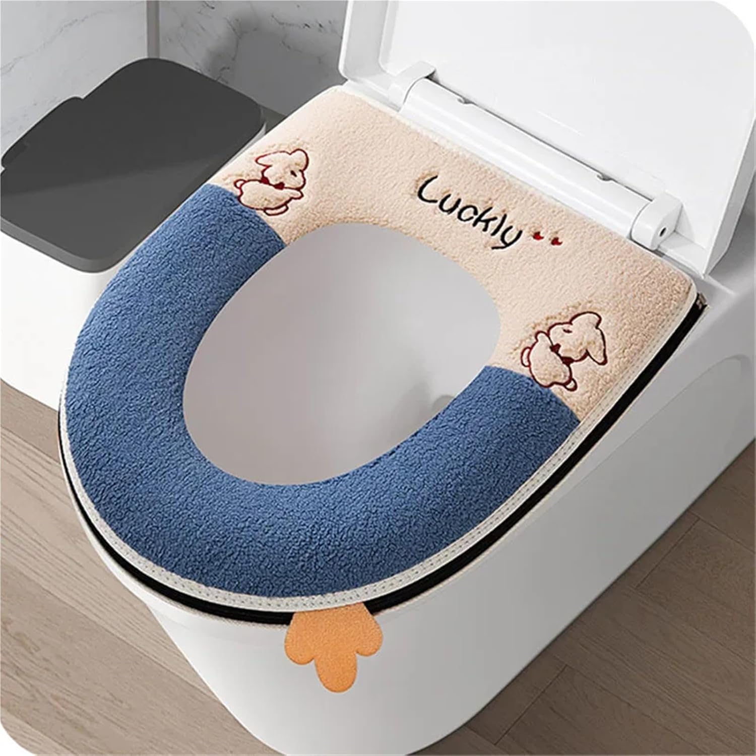Universal Toilet Seat Cover Winter Warm Soft WC Mat Bathroom Washable Removable Zipper With Flip LidHandle(C)