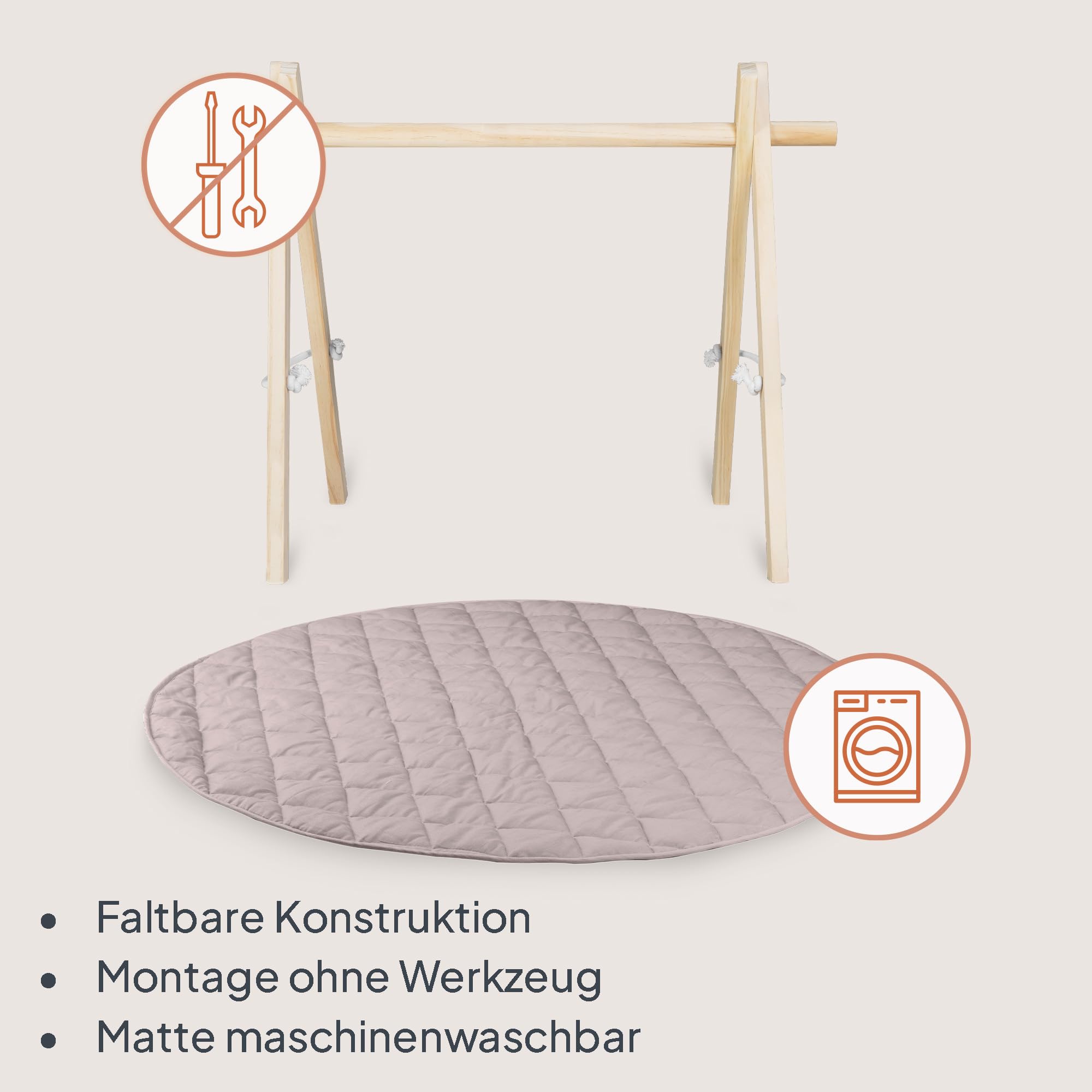 Lionelo Anis Set Baby Gym mit klappbarem Holz-Spielbogen & abnehmbaren Spielzeugen, große 100 cm Krabbel- & Spieldecke aus Baumwolle, 2 cm weich & rutschfest, Montessori Spielmatte für Babys | mit abnehmbaren Spielzeugen, große 100 cm Krabbel- & Spieldeck