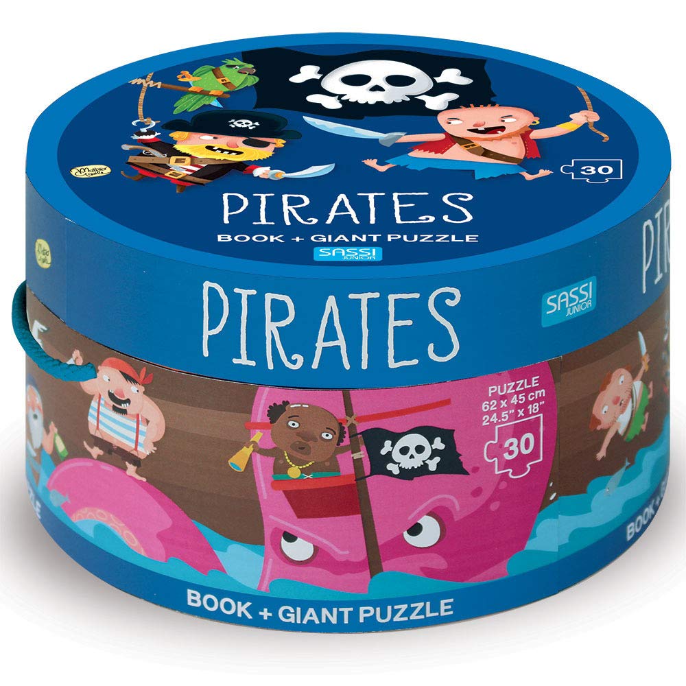 Sassi Book And Giant Puzzle Round Box Pirates