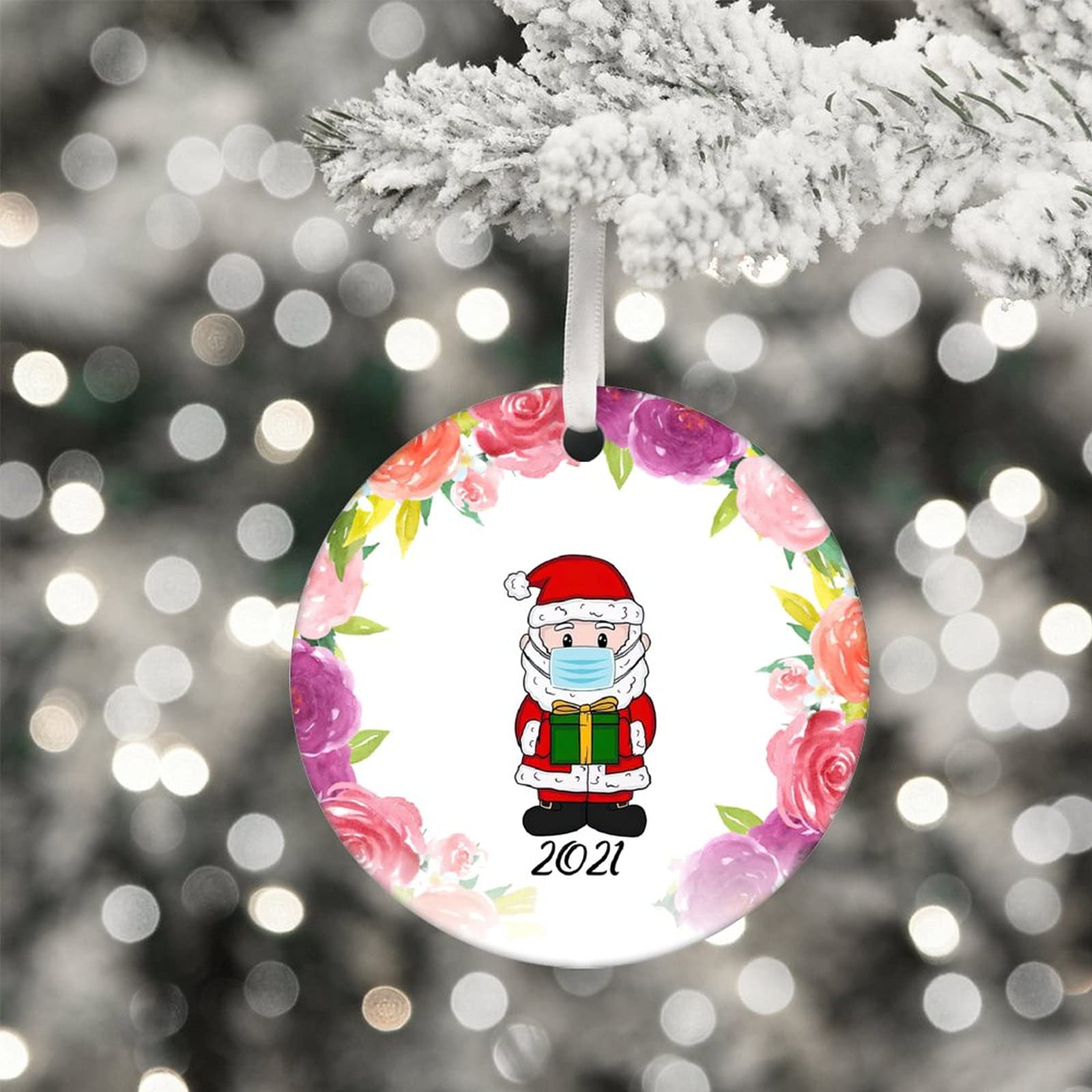 Christmas Ornament 2021 Memories Christmas Tree Decoration Customized Xmas Ornament Tree Decorations Funny Personalized Keepsake Gift Memento Round Ceramic Souvenir 3 inch