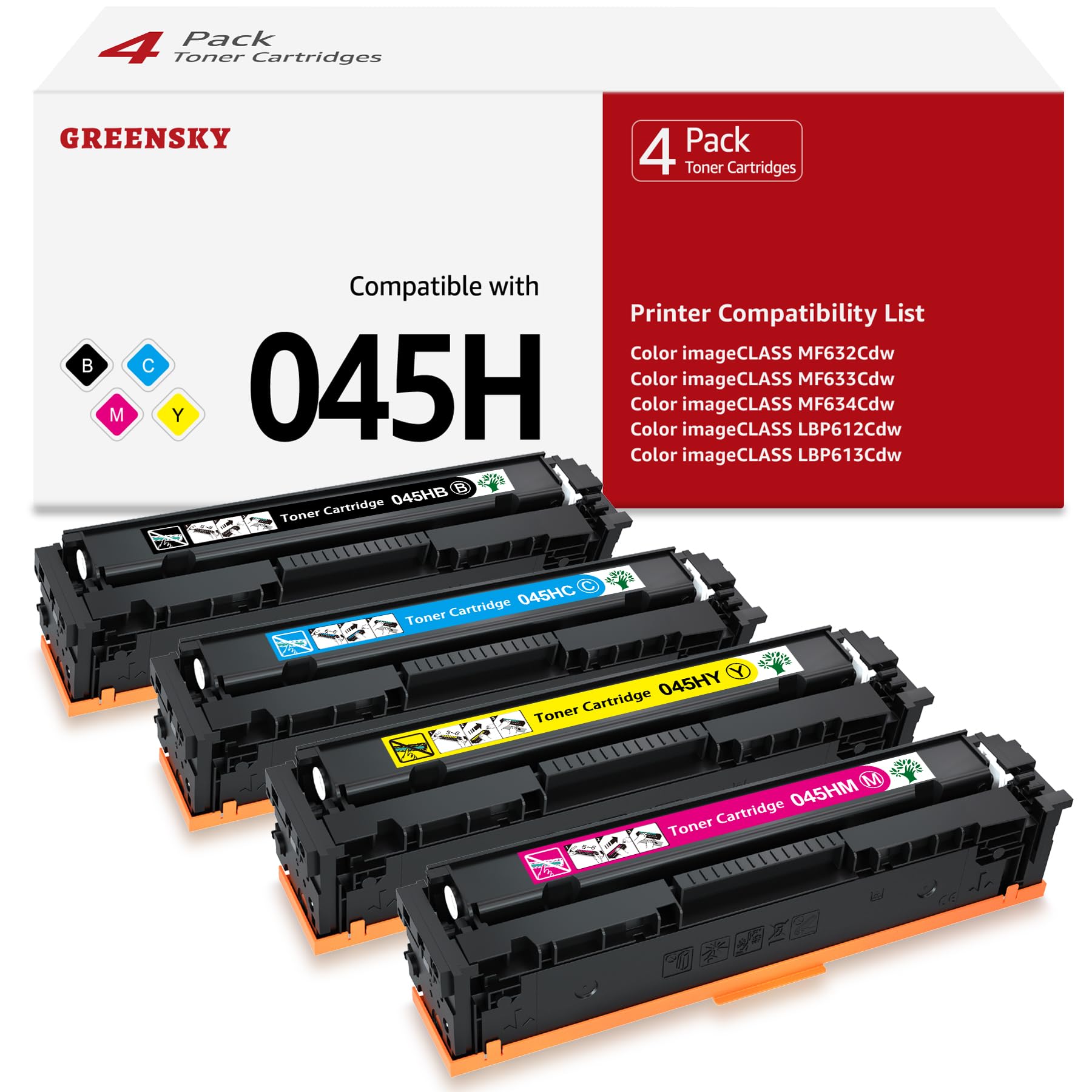 Compatible Toner Cartridges Replacement for Canon CRG 045 045H Color ImageCLASS MF634Cdw MF634 634C MF632Cdw MF633Cdw MF632C MF632 LBP612Cdw LBP613Cdw LBP612C LBP612 Laser Printer (4 Pack)
