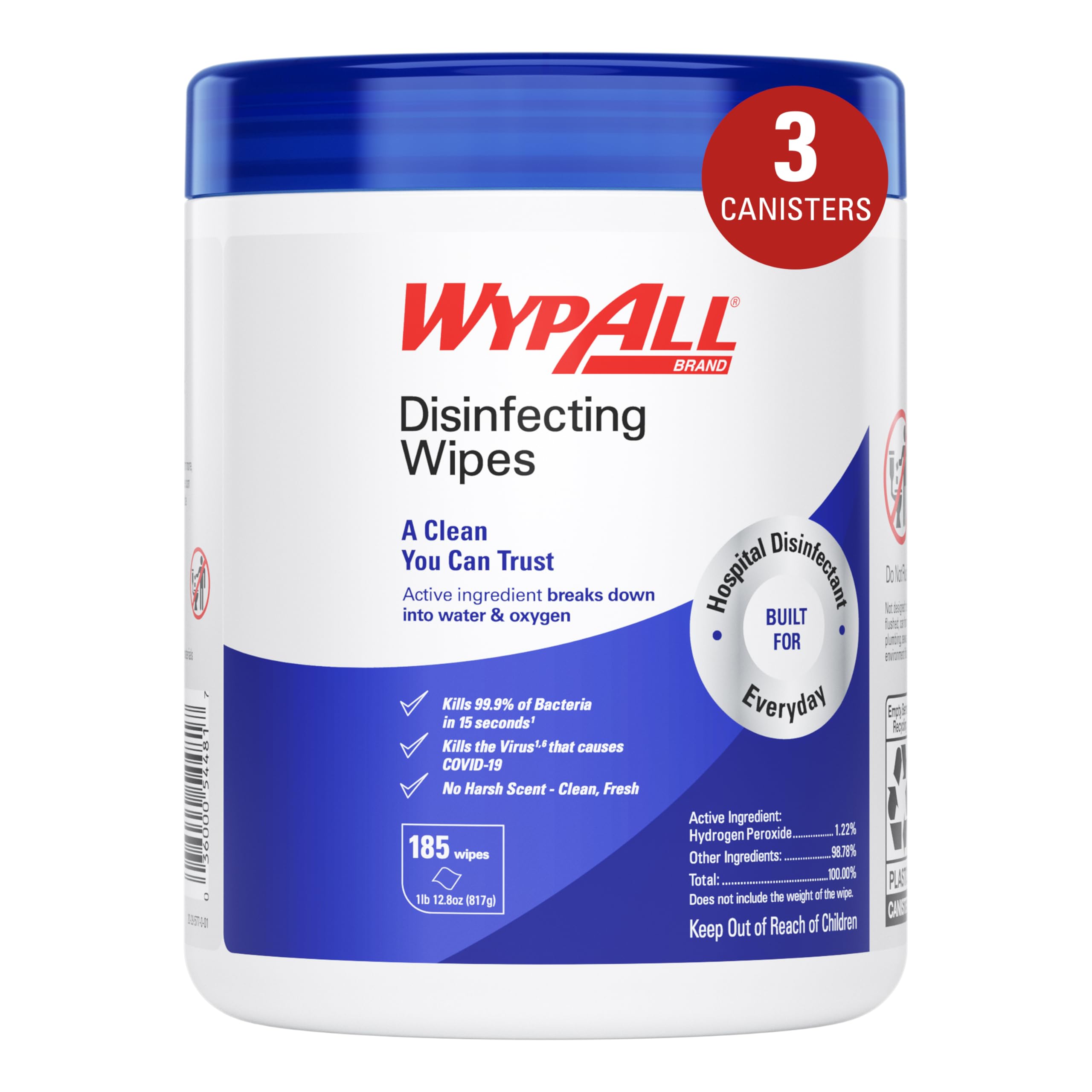 WypAll Disinfecting Wipes 54481 with Hydrogen Peroxide Disinfectant Cleaner for Commercial Industrial Healthcare 5 75 x 7 inch