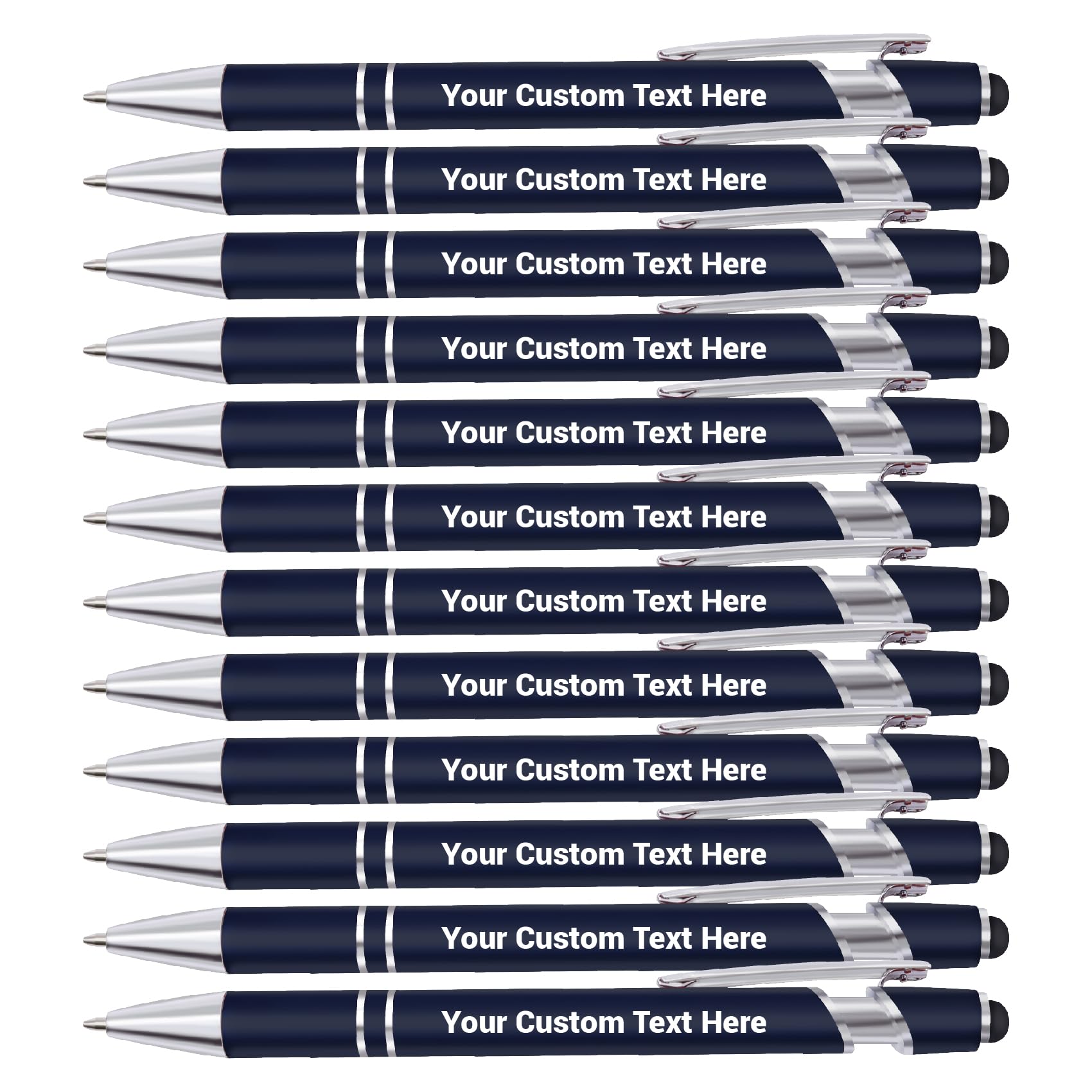 Personalised Pen, Custom Ballpoint Pen with Name/Logo, Ballpoint Stylus Pens for Touch Screens, Personalised Pens for Women Men Business Office Graduation Birthday Christmas Gifts-12pcs-Dark Blue