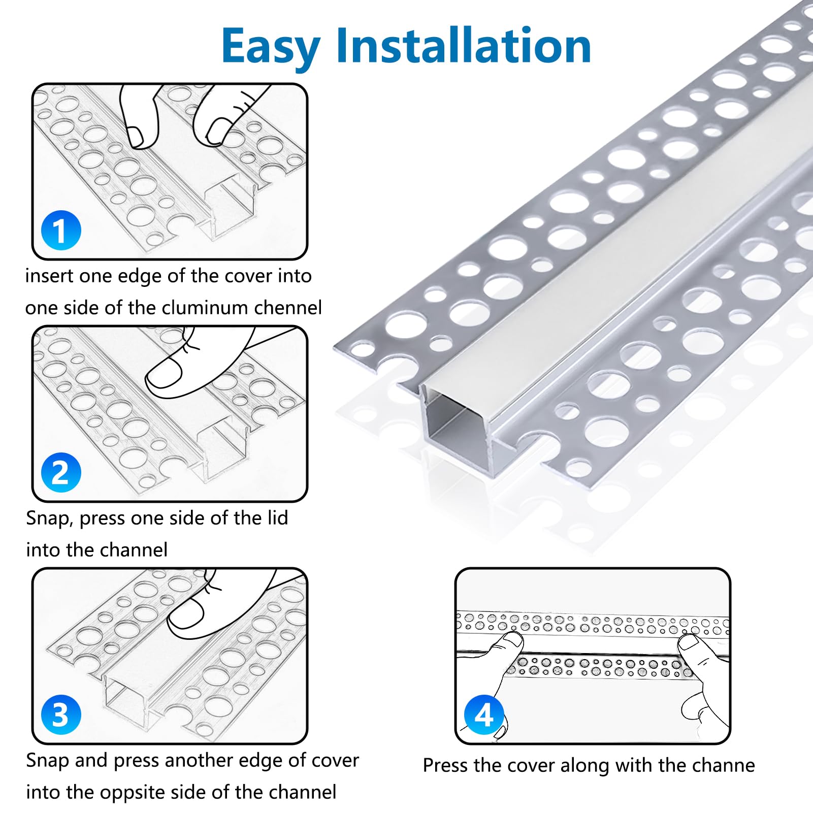 inShareplus LED Trockenbauprofil, 3,3 ft/1 m, 6er-Pack Aluminiumkanal mit milchiger Abdeckung; trimless LED-Strip-Diffusor für Unterbau, Regal, Wand, Tisch, Decke und Ecken