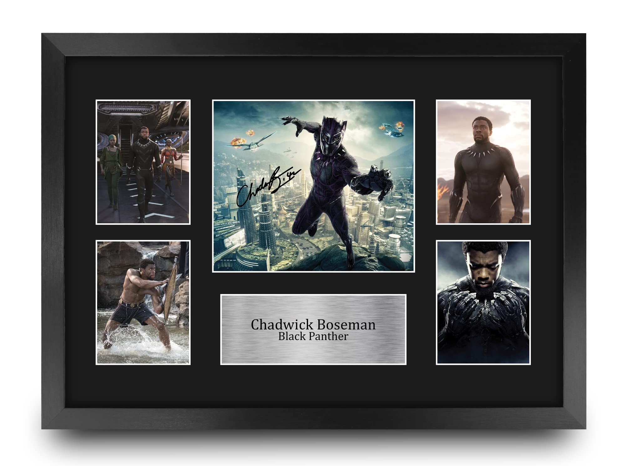 - HWC Trading Chadwick Boseman Black Panther T'Challa 16 x 12 inch (A3) Printed Gifts Signed Autograph Picture for Movie Memorabilia Fans - 16" x 12" Framed