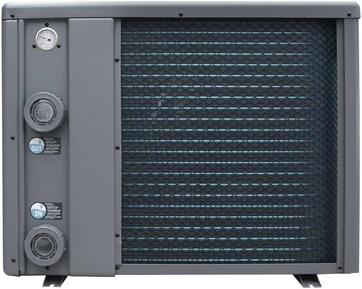 Сиде view of POOLEX JETPOWER 120 heat pump showing water inlet and outlet connections