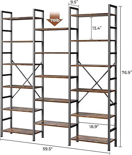 Miniatura 85 de SUPERJARE Estantería triple de 4 niveles, estantería con 11 estantes abiertos, estante ancho para el hogar y la oficina, color gris Negro -,Marrón