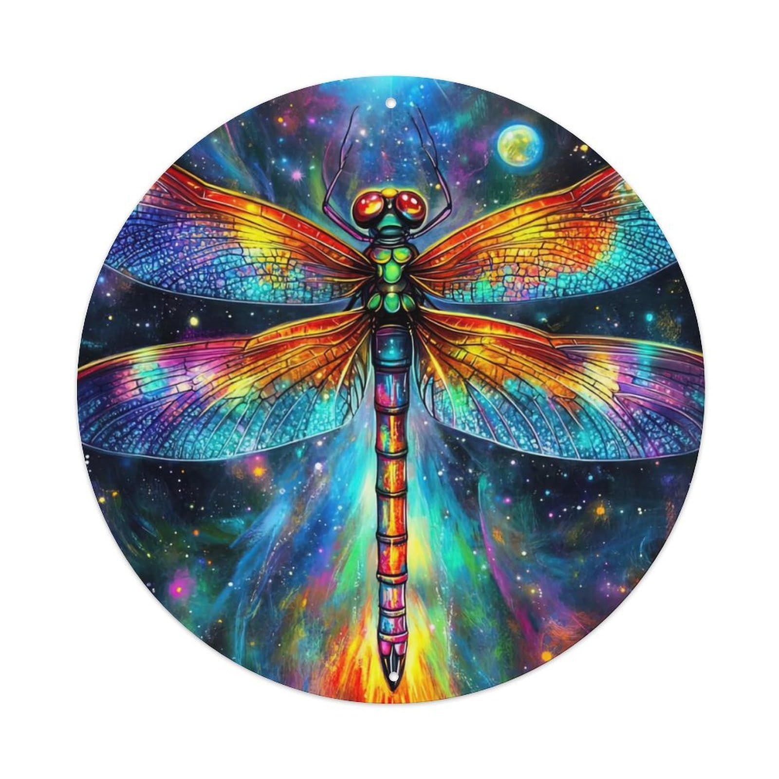 Animal Artwork Dragonflies in The Cosmos Vintage Metal Tin Sign Plaque Wall Decor for Cafe, Club Bar, Office, Garden Metal Poster 8x8Inch