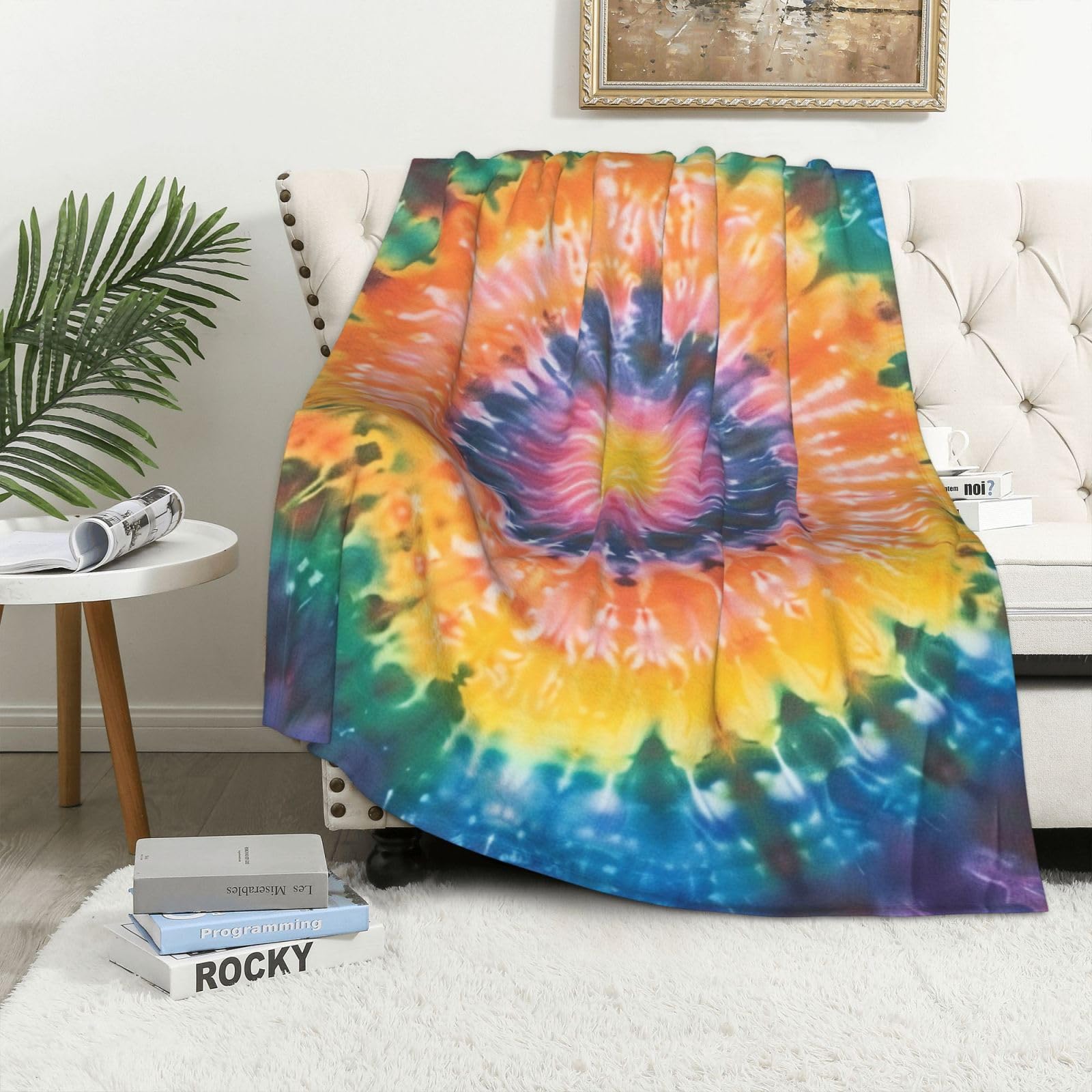 Couverture flanelle tie-dye 101x152 cm de 320g pour lit et canapé