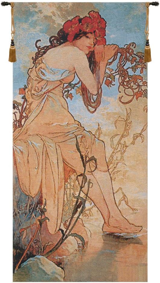 Summer Mucha Belgian Tapestry Wall Hanging - 24 in. x 50 in. CottonWool by Alphonse Mucha