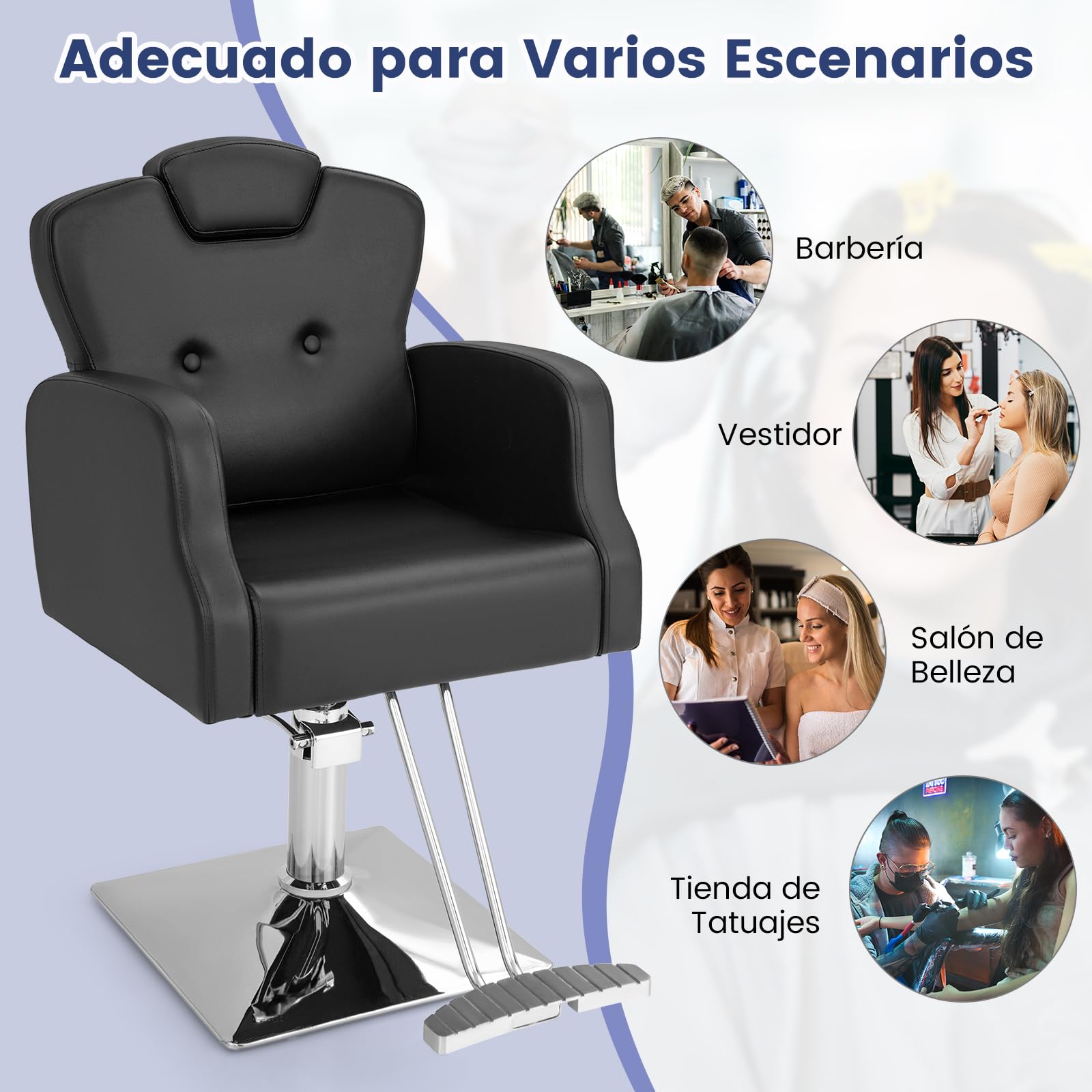 RELAX4LIFE Silla Peluquería Giratoria 360°con Reposacabezas Ajustable y Reposapiés, Sillón Barbero con Altura Regulable y Bomba Hidráulica para Salón de SPA y Belleza, Barbería, Carga 150 kg (Negro)