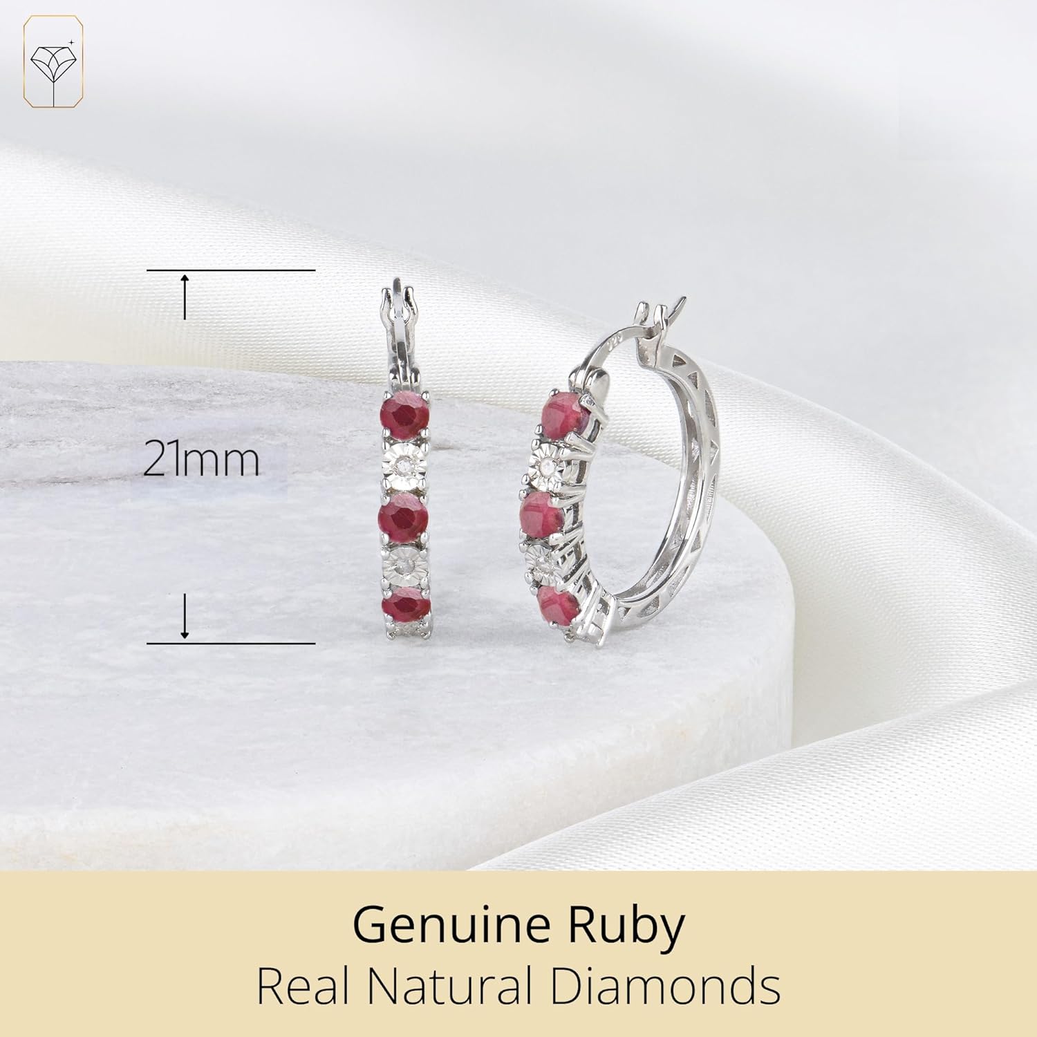 MAX + STONE Real Diamond and Gemstone Hoop Earrings for Women | 925 Sterling Silver Blue Sapphire, Emerald, Amethyst or Ruby, Pink Sapphire Birthstone Earrings (1.2 Cttw, 21MM= 0.83 Inches Diameter) - Image 2