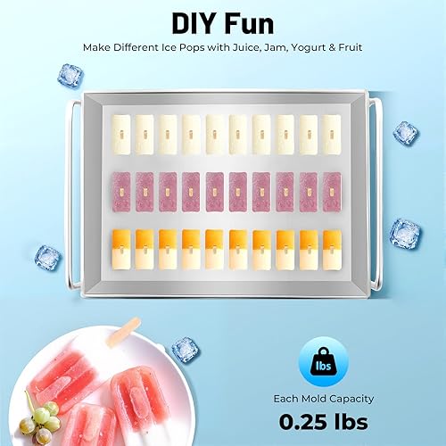 Miniatura 4 de Ice Cream Stainless Steel Molds, Ice Sream with 30 Mold Cups Stainless Steel Popside Molds Kit, Stainless Steel Molds Mold Ice Pop Lolly Popsicle