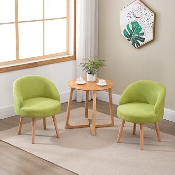 Linen Fabric Tub Chairs Set of 2, Lounge Armchair for Small Spaces, Bucket Armchairs for Living Room Cafe, Sofa Side Occasional Chair, Small Bedroom Chairs Light Green