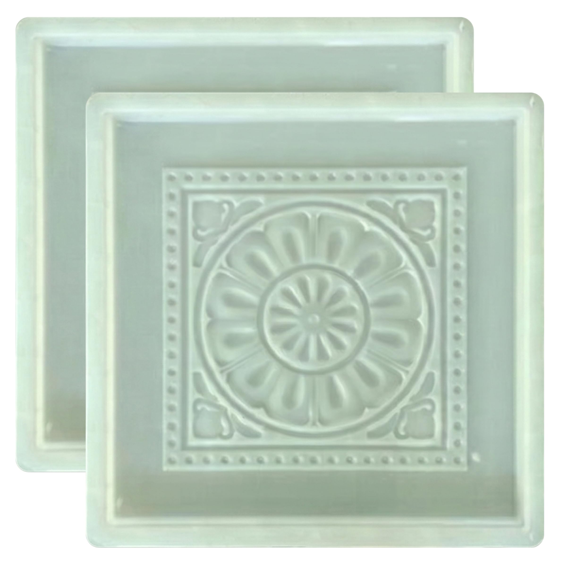 Xoeryoy 2-Pack Cement Molds, 16x16 Inch Concrete Paver Molds Thickened Reusable Plastic with Exquisite Flower Pattern, White