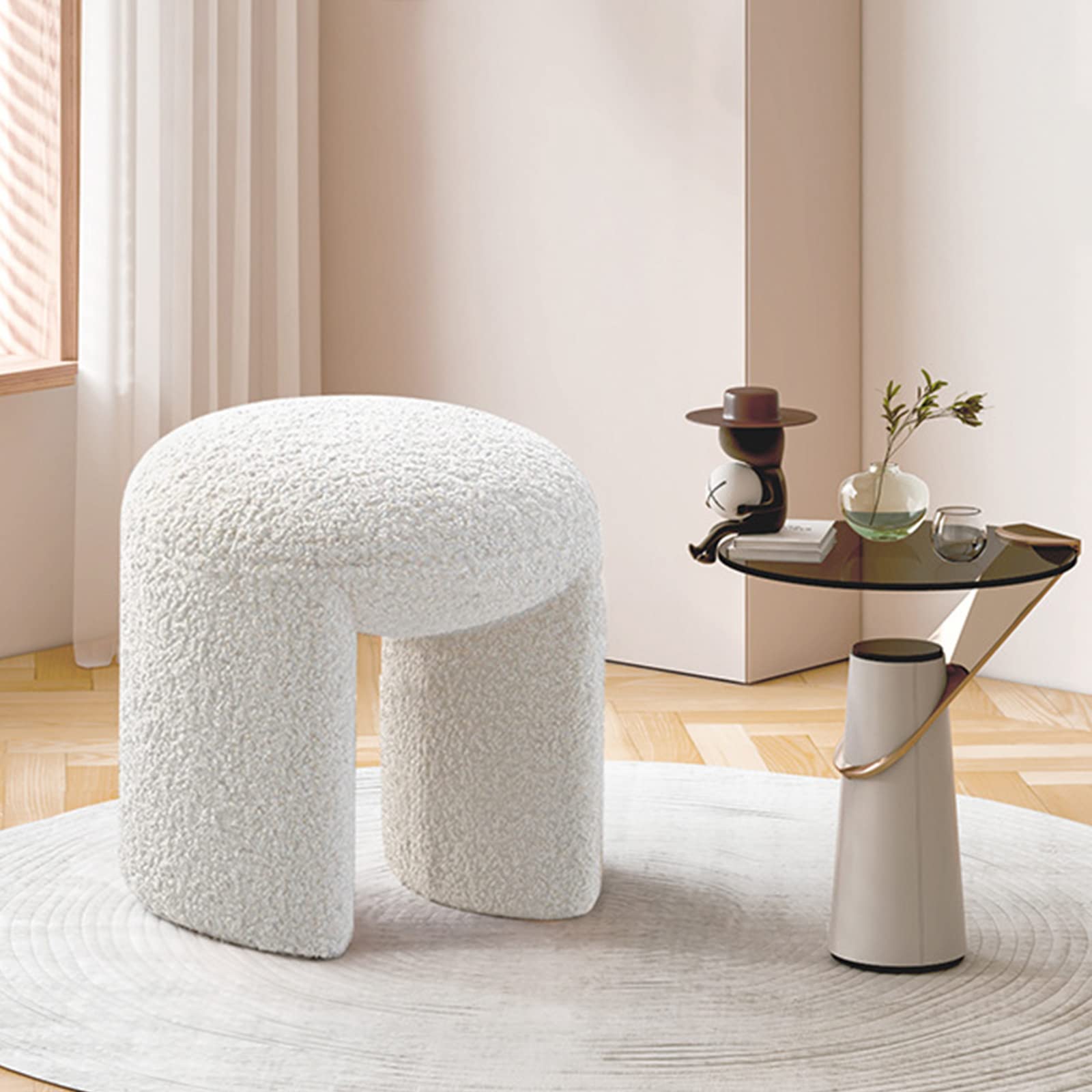 Banc ottoman en velours beige 45cm pour chambre et salon