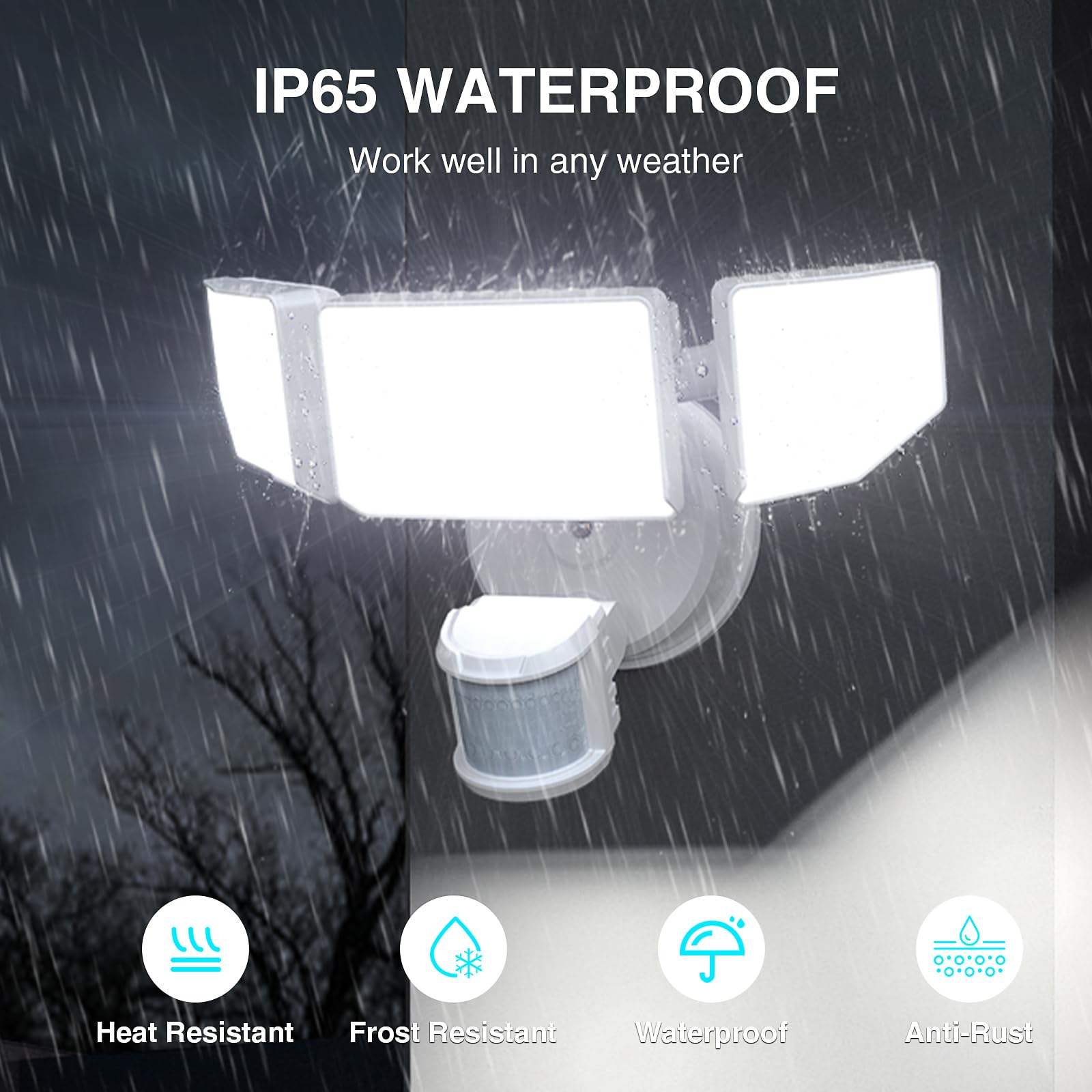 Abovizo - 85 W LED-Sicherheitsleuchten, Bewegungsmelder, 8500 lm, wasserdicht, IP65, Flutlicht, 6500 K, 3 Köpfe, Bewegungserkennung, Flutlicht