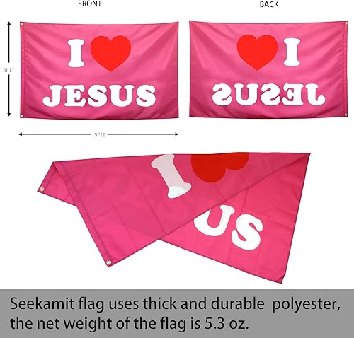 Miniatura 2 de Bandera de Jeus con texto en inglés "I Heart Jeus", color rosa, divertidas banderas de dormitorio universitario para niñas, banderas geniales para