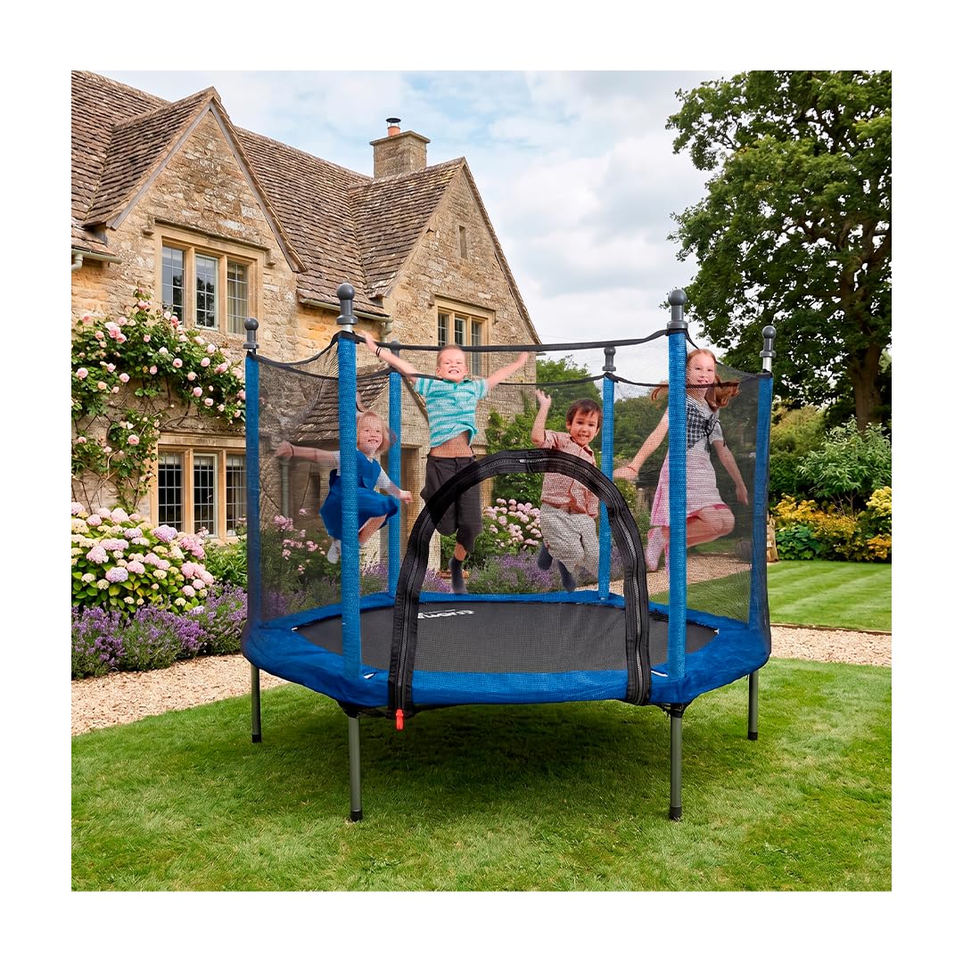 CUORY Trampolin para Niños Infantil con Red De Seguridad | Brincolín para Niños para Fiestas Interiores y Exteriores | Postes Protegidos Acolchados Cubiertos | Azul