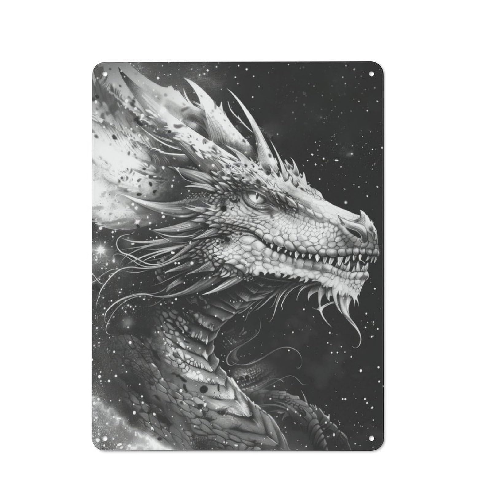 Junmoney Celestial Dragon Metal Wall Sign With Design 40X30cm, Clean Industrial Studio Wall Art For Loft, Studio, Office Or Creative Room
