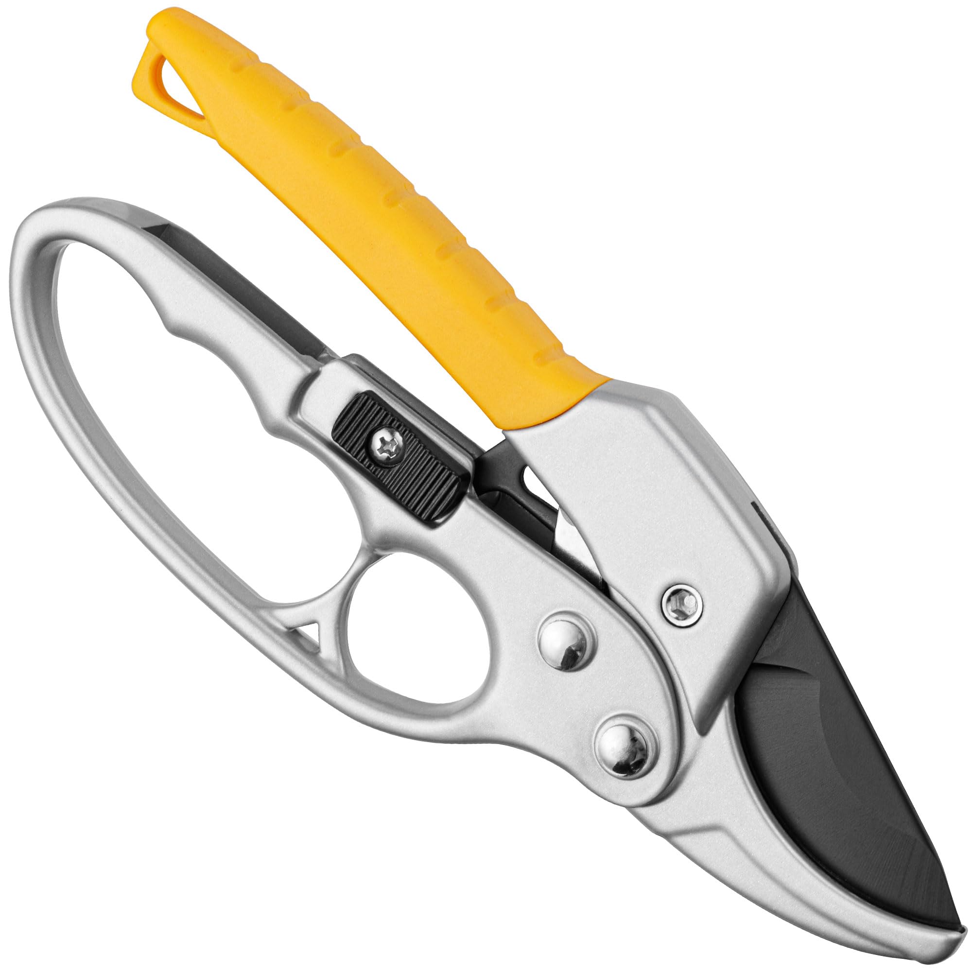 EcoEarth Heavy-Duty Garden Pruning Shears, Handheld Yellow Gardening Pruners for Accurate Plant Trimming, Sharp Blade Clippers w/a 3-Stage Ratchet Mechanism for Enhanced Cutting Performance