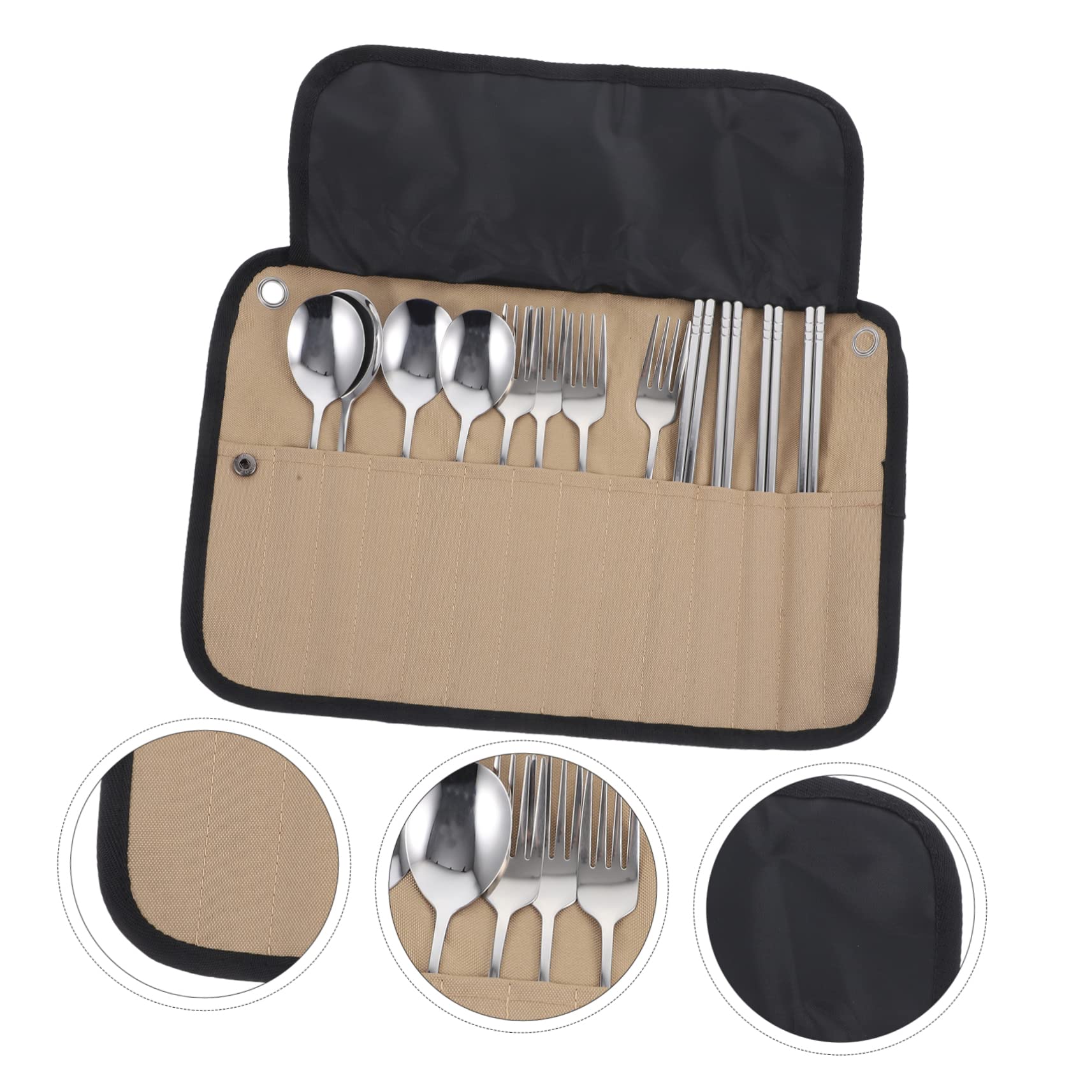 Sosoport Set Posate da Campeggio Portatile Custodia in Nailon, Acciaio Inossidabile per Picnic e Escursioni