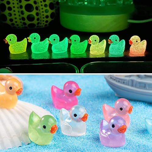 Miniatura 5 de Roadoor Paquete de 100 mini patos luminosos de resina, pequeños patos en miniatura para acuario, jardín, micro paisaje, hadas, jardín, bricolaje,