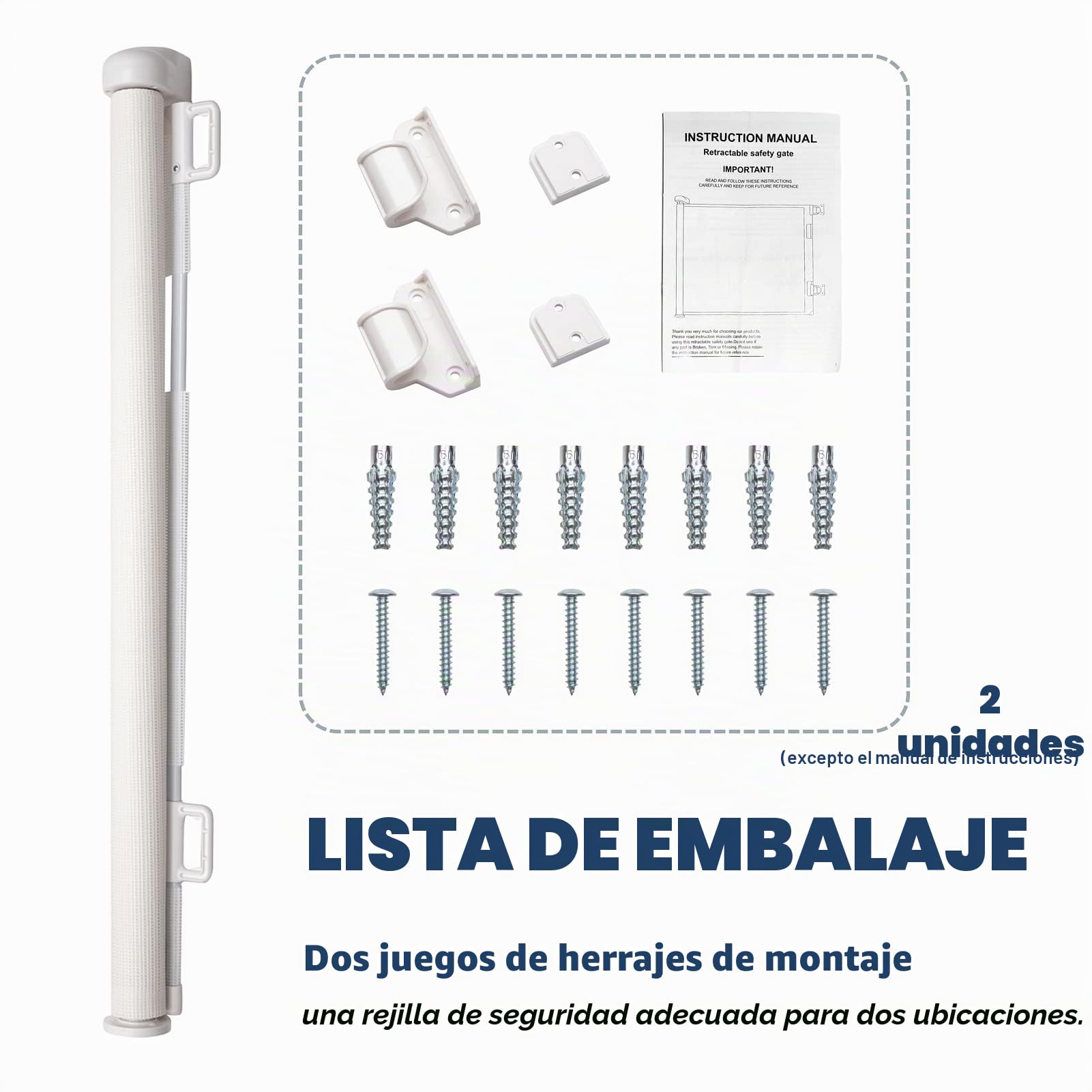 HollyHOME Barrera Seguridad Niños Escalera, 180 cm, Extra Ancha, Operación con Una Sola Mano, Puerta Seguridad Extensibles Bebés o Mascotas para Escaleras, Pasillos, Interiores y Exteriores, Blanco