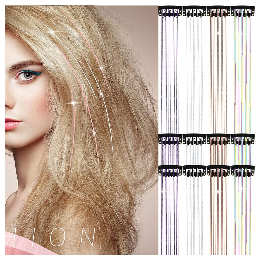 6 sztuk klipsów do włosów z lamettą, błyszczące Hair Tinsel Clip, błyszczące pasemka do włosów, lametta Tinsel Hair Extensions, błyszczące pasemka do włosów na cosplay, imprezę, Boże Narodzenie