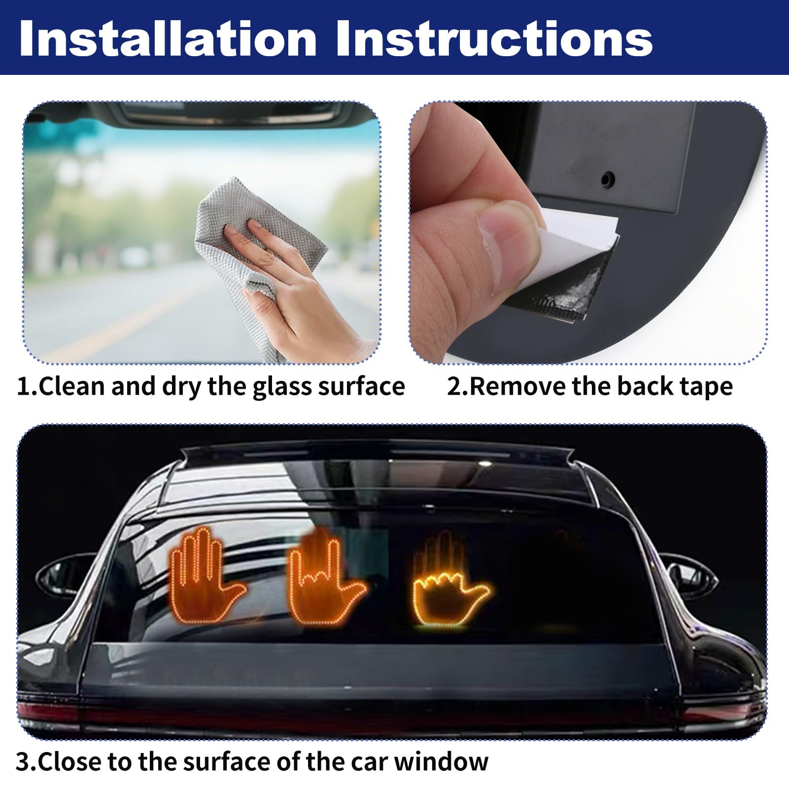 Luz de Gesto de Coche 2 en 1 con Mando a Distancia, Cartel LED de Mano y Luz de Expresión, 8 Modos Automáticos, Señal LED Divertida para Ventana/Salpicadero, Acrílico 145 LED, Adhesivo