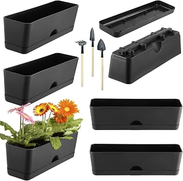 6-Pack Window Boxes Planters 16 Inch Rectangle Plant Box Rectangular Planters for Outdoor and Indoor Plants Plastic Windowsill Planter for Herbs Vegetable Flowers Long Window Sill Planters