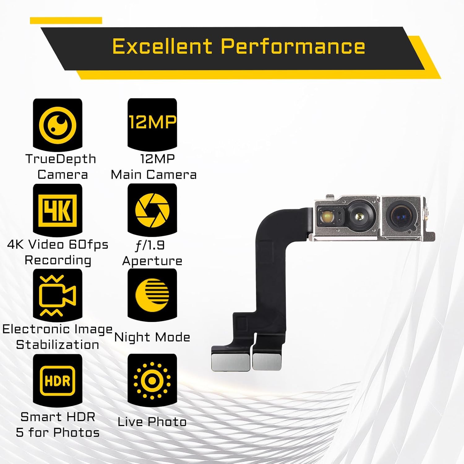 for iPhone 15 Pro Max Front Facing Camera Replacement Selfie Camera 15promax OEM 12MP Front Camera Flex Cable Module Proximity Sensor Repair with Fix Tools Kit A3106 A2849 A3105 A3108