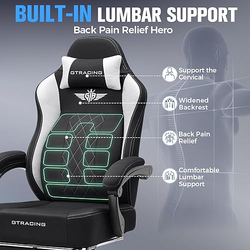 Miniatura 3 de GTPLAYER Silla grande y alta para videojuegos, silla de computadora de tela transpirable con fuerte soporte lumbar, cómodas sillas de oficina con