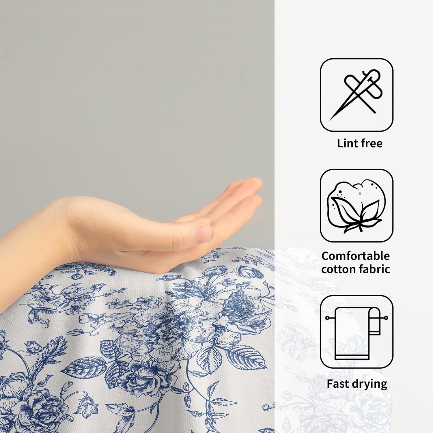 Blue Floral Spring Hand Towels for Bathroom Set of 2 Vintage Flowers Botanical Print Cream White Decorative Handtowels Soft Absorbent Seasonal Bath Towel for Home Guest Room Hotel Gym Spa - Image 4