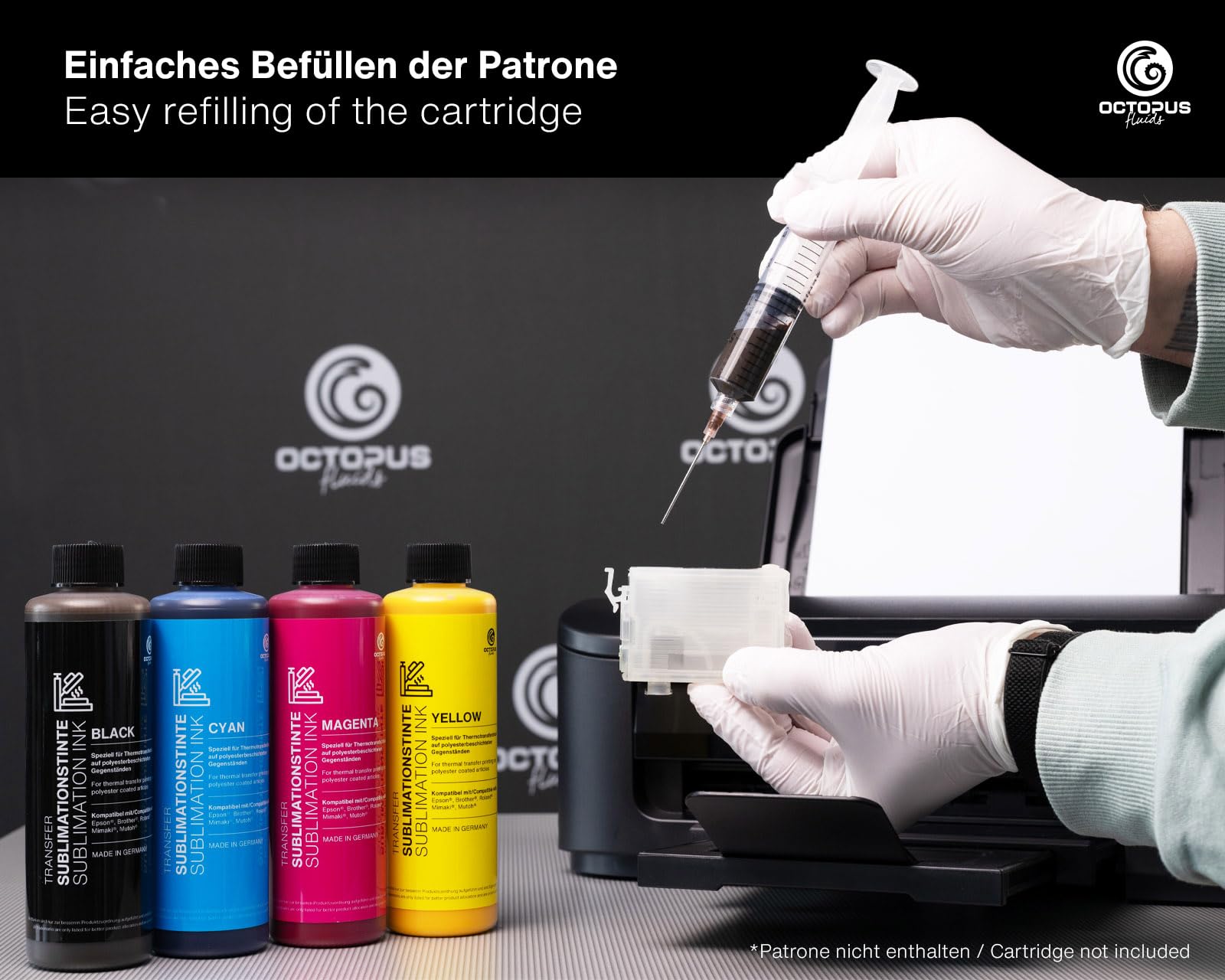 Octopus 4 x 500 ml atrament sublimacyjny do druku na tekstyliach, druk transferowy, tusz sublimacyjny, kompatybilny z Epson, Brother, Roland, Mimaki, Mutoh, CMYK