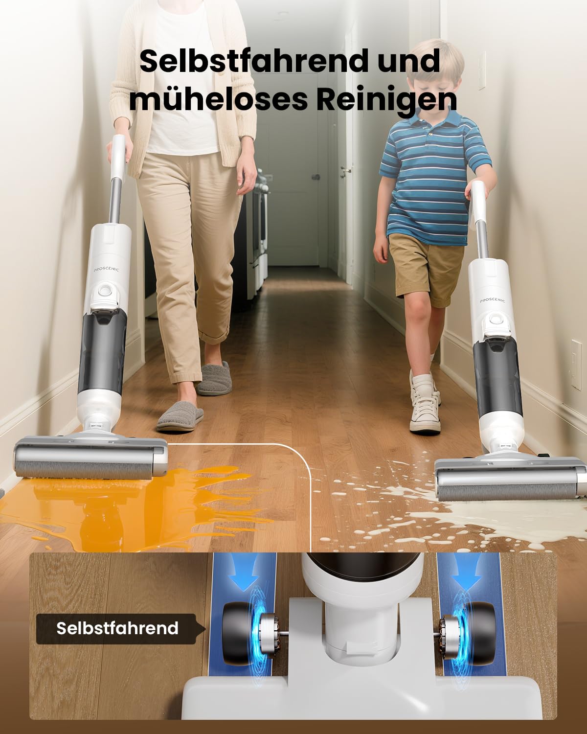 Proscenic F10 Ultra Nass Trockensauger, 60 Min Staubsauger mit Wischfunktion, Smart 3 in 1 Wet and Dry Vacuum Cleaner, 0,7 mm-Wandreinigung, Selbstreinigung, Anti-Tangle, LED-Display, für Harte Boden