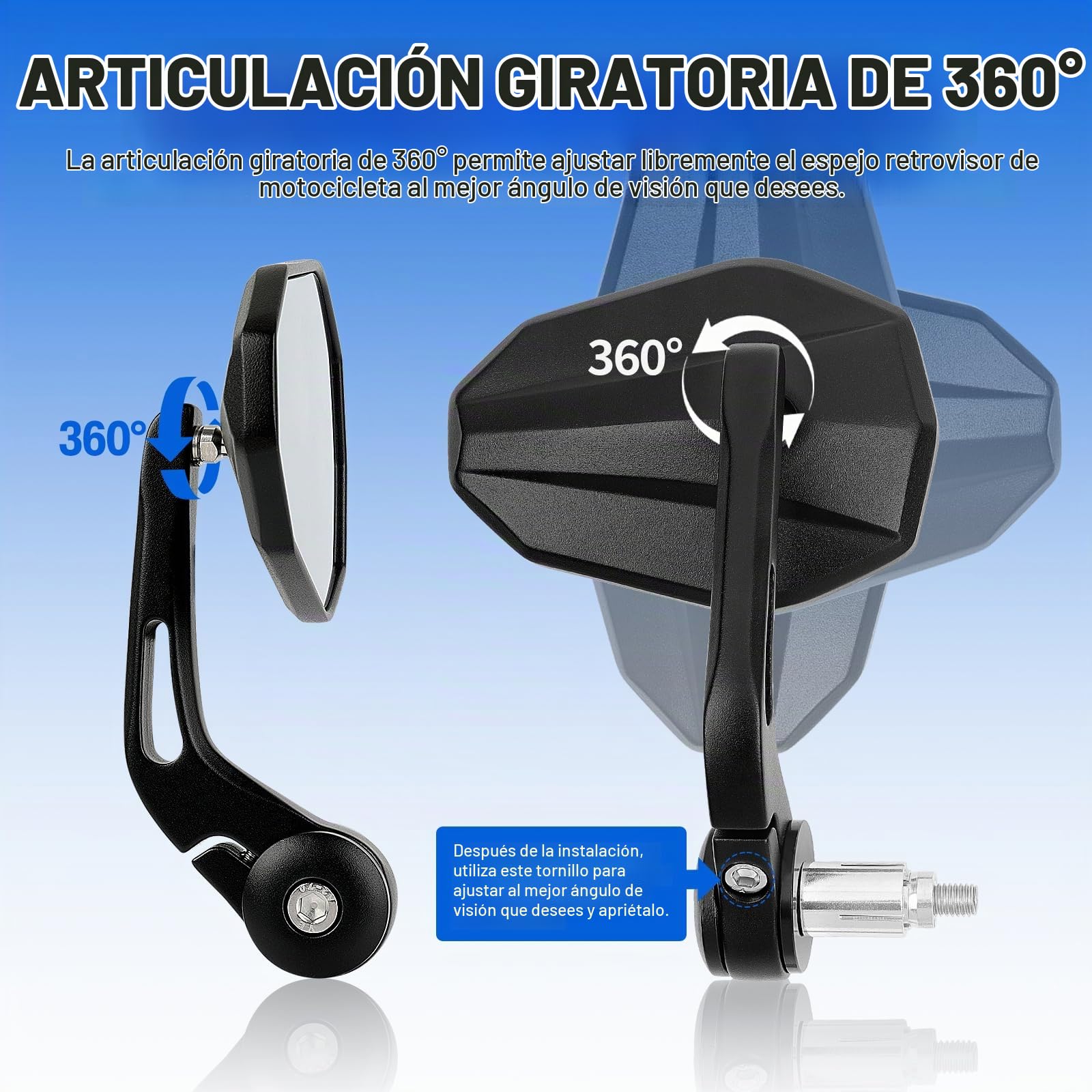 DREAMIZER Espejos para Motocicleta Homologados E9 Universales, Espejos Retrovisores para Moto Ajustables 360° 7/8" 22mm Compatibles con Honda Kawasaki Suzuki Yamaha Cruiser Scooter ATV