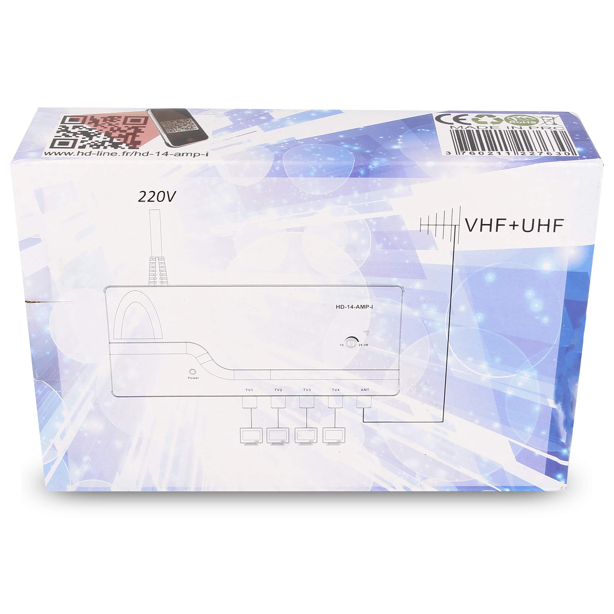 hd-line Amplificateur terrestre TNT 4 Voies UHF VHF Gain 25dB - Amplifier et repartir Le Signal TNT HD-Line 14 AMPI
