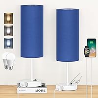 Vista 15 de ZJOJO Juego de 2 lámparas de mesa para dormitorio, lámparas pequeñas de noche con interruptor basculante regulable de 3 vías y toma de corriente